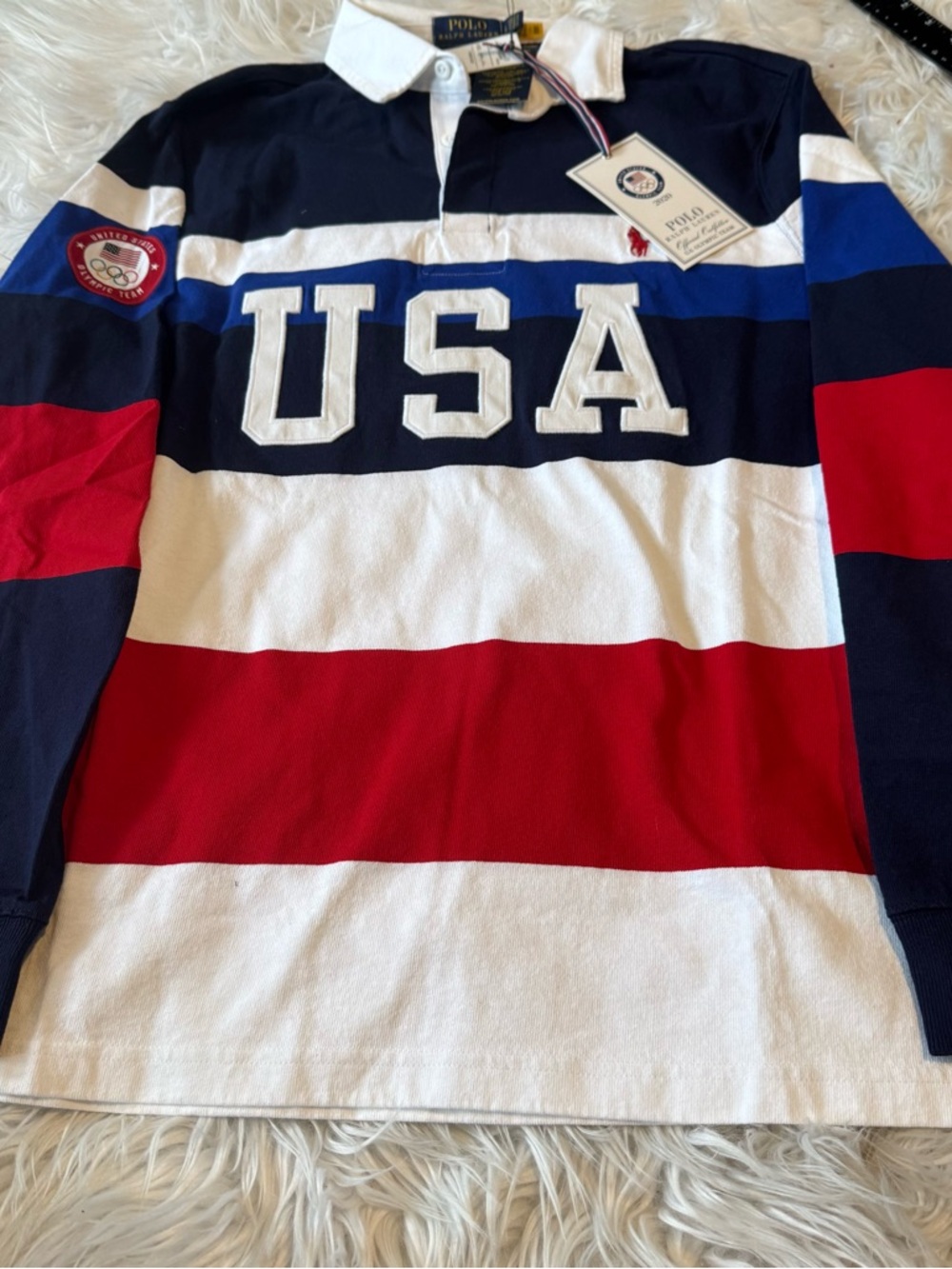Team USA Polo Ralph Lauren 2020 Summer Olympics Rugby Long Sleeve Polo Navy L - Picture 5 of 6